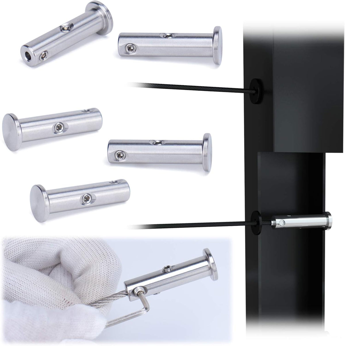 10Pack Cable Railing Kit Invisible Swageless 1/8 Terminal Receiver Flat Head Hidden for 2x2 Metal Post Deck Stairs I4803
