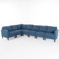 7 Piece Dark Blue Fabric Sectional Couch P9276