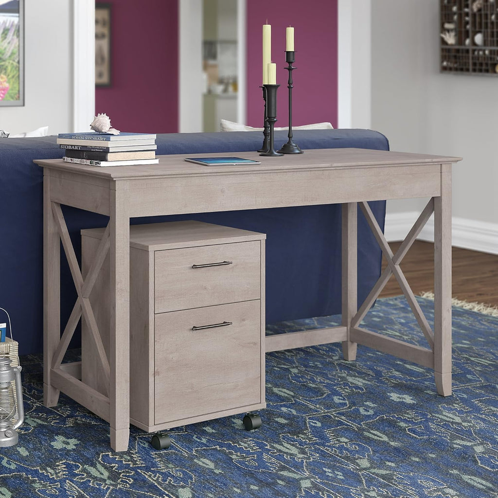 Washed Gray Writing Desk with 2 Drawer Mobile File Cabinet A31706