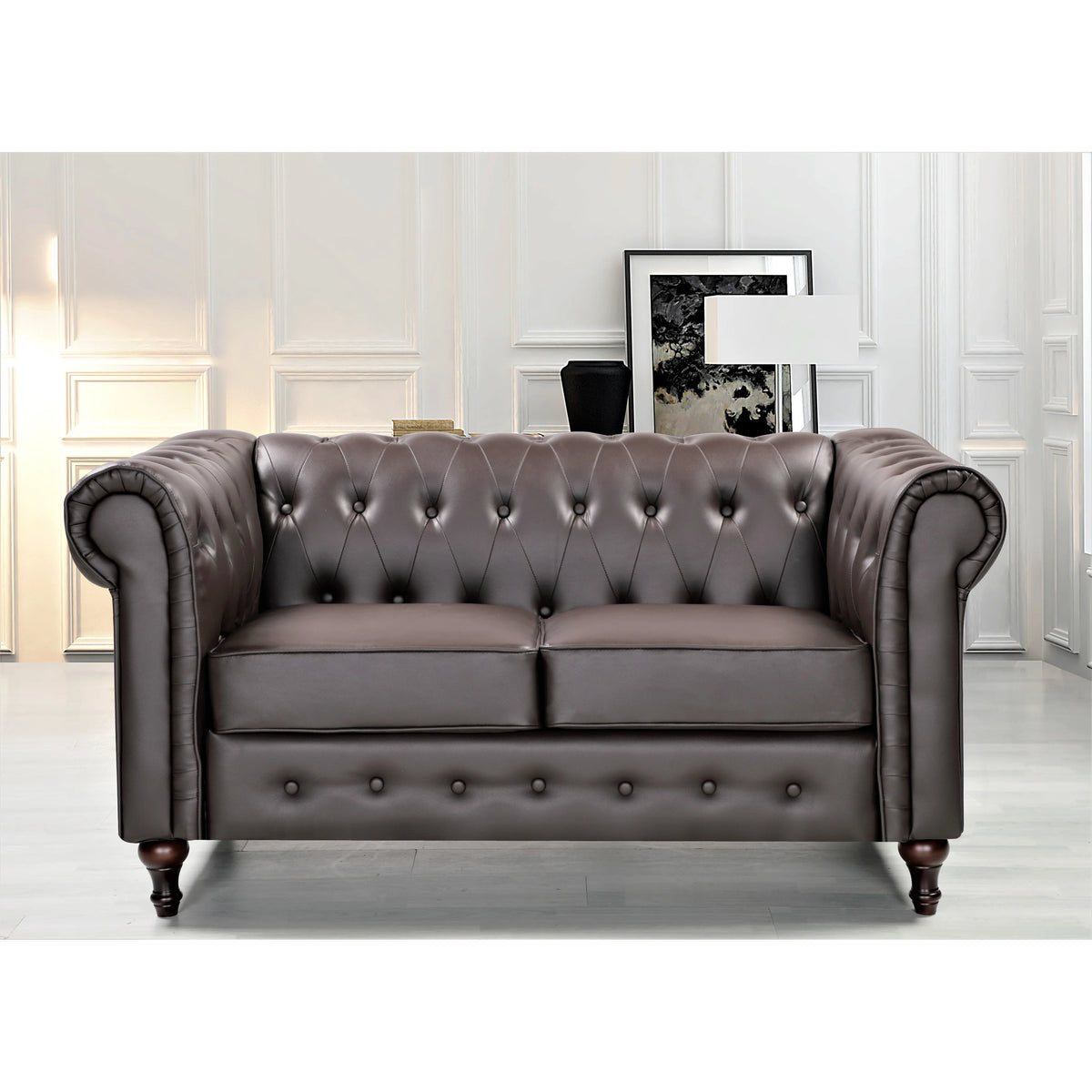 Black Faux Leather Chesterfield Loveseat I8531