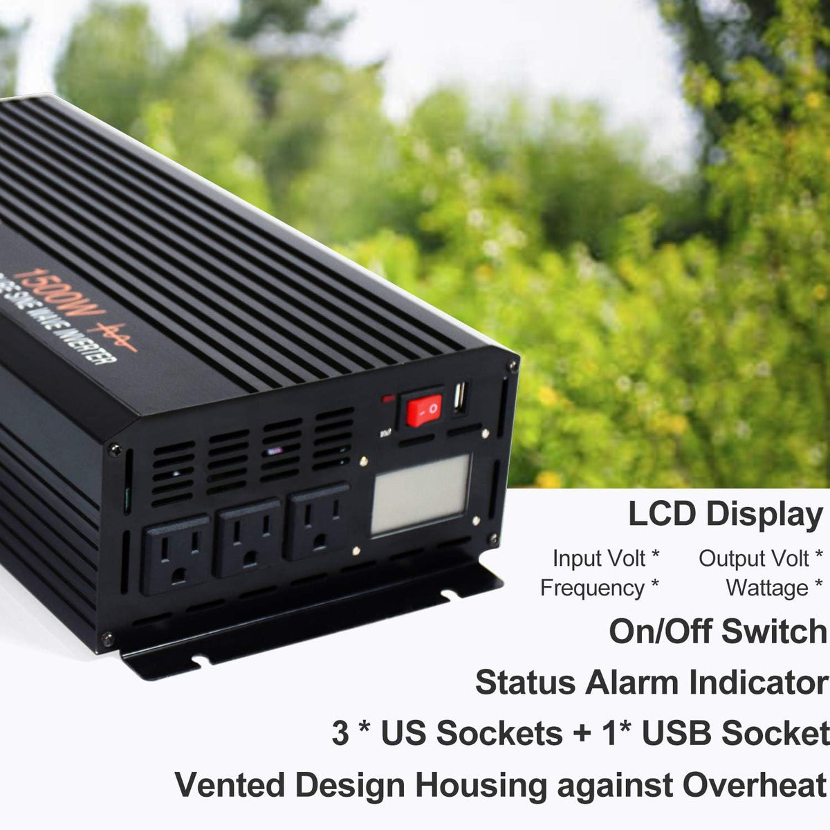 1500 Watt Pure Sine Wave Power Inverter 12V DC to AC 110V 120V with LCD Display Remote Switch H681
